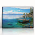 Large abstract wall art depicting Lake Tahoe in muted blues and greens on a framed acrylic.