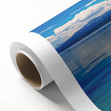 Art Deco style poster of Lake Tahoe with cool blue and white tones on rolled canvas, suitable for nursery wall art.