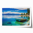 Extra large rolled print of Lake Tahoe with muted blue and green hues, ideal for dining room wall art.