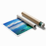 Extra large rolled print of Lake Tahoe with vivid blue and green hues, ideal for classy bathroom wall art.