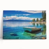 Black and white stretched canvas featuring a serene Lake Tahoe landscape, ideal for kitchen wall art or bedroom decor.
