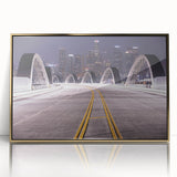 Acrylic print of Los Angeles scenery in gold frame, featuring mid-century modernist style, ideal for modern art wall decor.