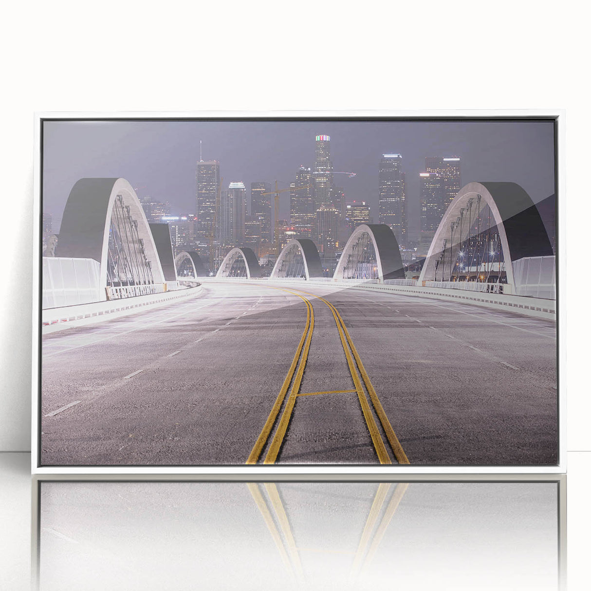 Acrylic print of Los Angeles skyline in art deco style, ideal for modern art wall decor.