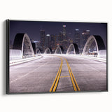 Black and white framed canvas of Los Angeles landscape, ideal for bedroom wall art with a vintage poster style.