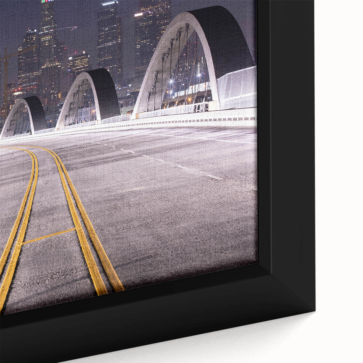 Extra large framed canvas featuring a textured depiction of Los Angeles with vibrant, colorful accents.