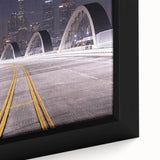Extra large framed canvas featuring a textured depiction of Los Angeles with vibrant, colorful accents.