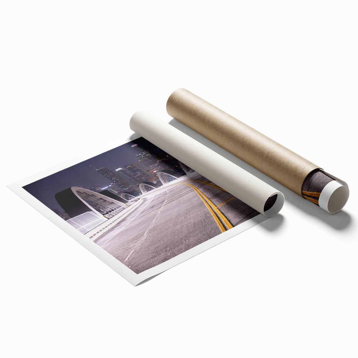Extra large rolled print of Los Angeles scenery in pastel colors, ideal for classy bathroom wall art.