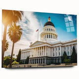 Large abstract wall art depicting a vibrant Sacramento cityscape on acrylic glass, ideal for bedroom or dining room decor.