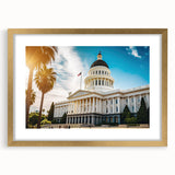 Extra large abstract art print of Sacramento scenery in textured gold frame, ideal for living room decor.