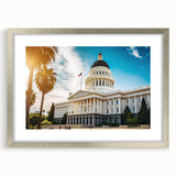Textured abstract art print of Sacramento scenery in muted earth tones, framed in silver, ideal for bedroom art.