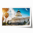 Extra large rolled print of Sacramento scenery with floral elements in soft hues, ideal for dining room wall art.