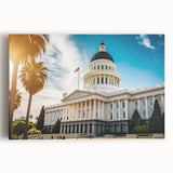 Black and white large art print of Sacramento skyline on stretched canvas, ideal for kitchen wall art.