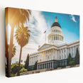Large canvas print of Sacramento skyline in muted earth tones, ideal for kitchen wall art.