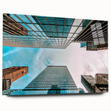 Acrylic print of a large abstract depiction of San Francisco, featuring vibrant blue and orange tones.