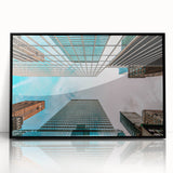 Large abstract wall art of San Francisco skyline in muted gray, framed in black acrylic.