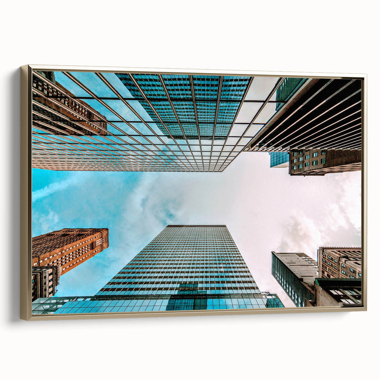 Framed canvas depicting a vintage-style landscape of San Francisco in black and gold tones, ideal for bedroom wall art.