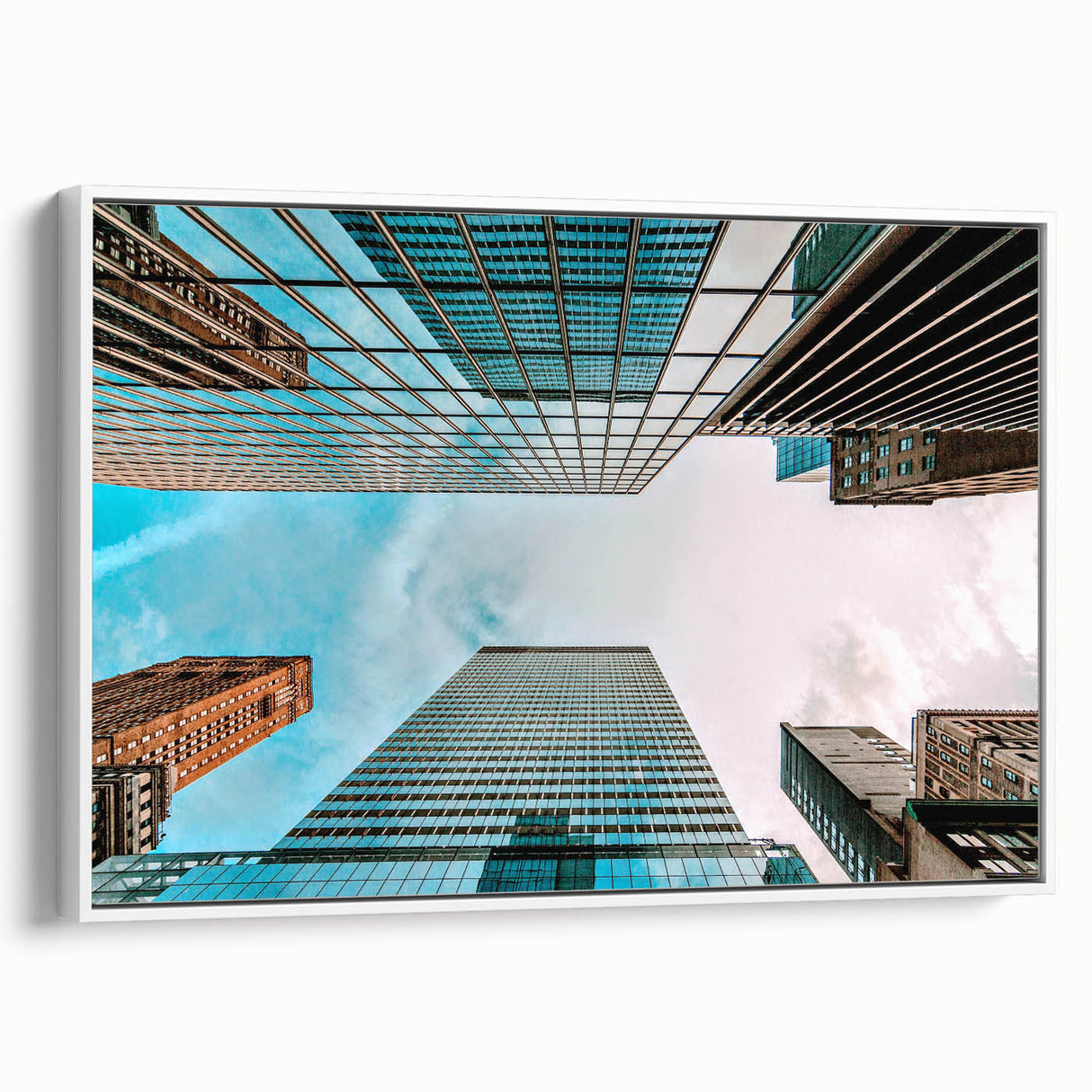 Vintage poster art of San Francisco skyline in colorful hues on a large framed canvas, ideal for living room decor.