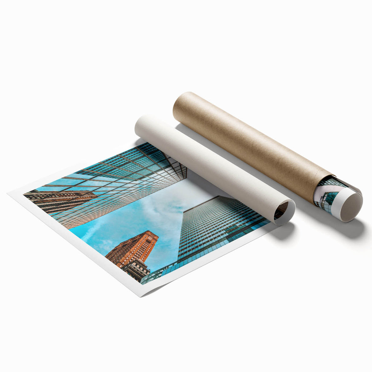 Rolled print of San Francisco skyline with pastel shades, ideal for classy bathroom wall art.