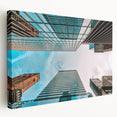 Panoramic view of San Francisco skyline in muted blues and grays on large stretched canvas, suitable for kitchen wall art.