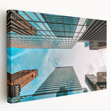 Panoramic view of San Francisco skyline in muted blues and grays on large stretched canvas, suitable for kitchen wall art.