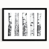 Extra large abstract art print of a colorful, textured Colorado Aspen scenery on a black framed canvas.