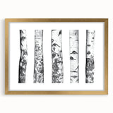 Extra large abstract art print of Aspen, Colorado scenery in textured style with gold frame, suited for living room decor.