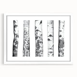 Abstract art print of Aspen, Colorado in muted earth tones on a white-framed canvas.