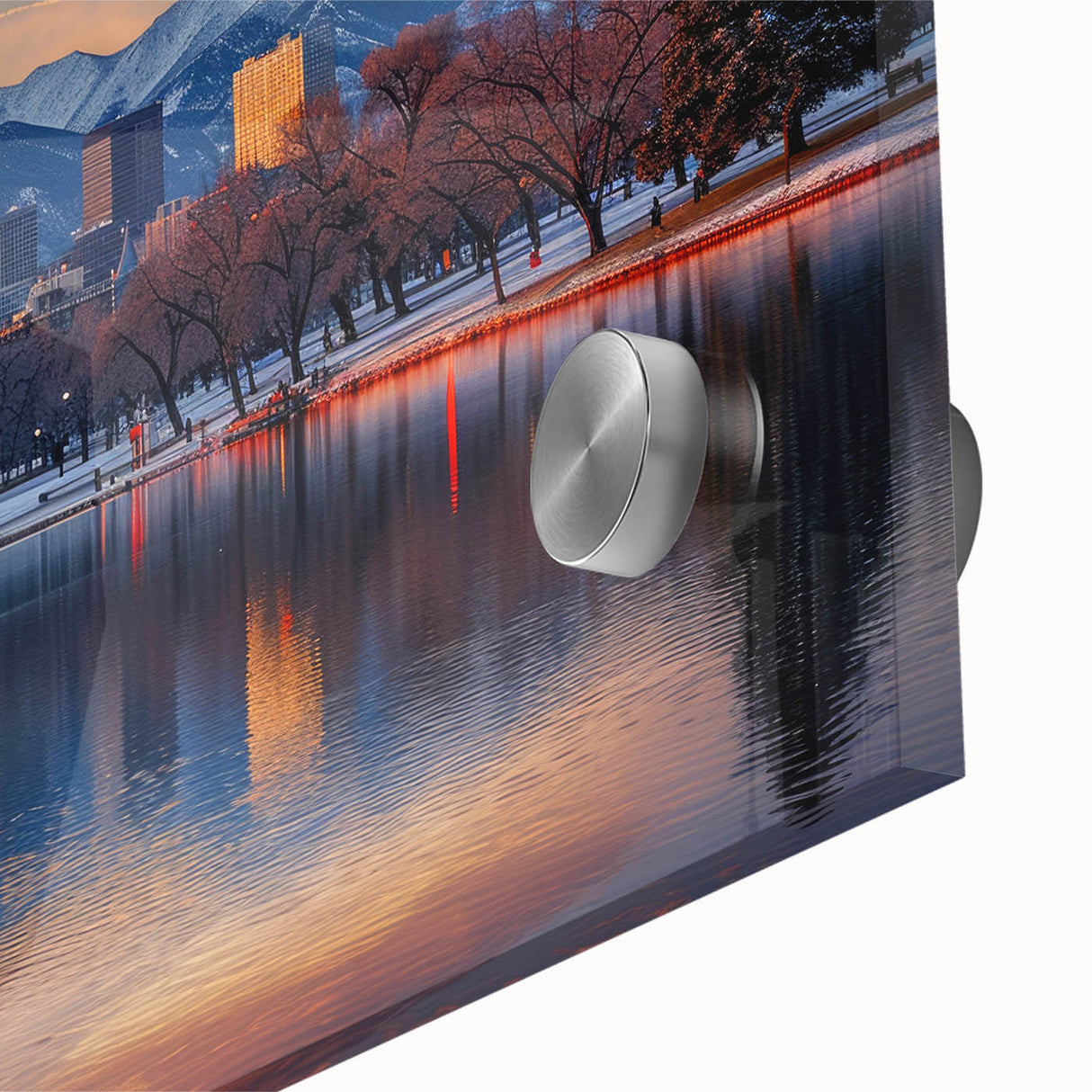 Large abstract depiction of Denver landscape in vibrant, earthy tones on acrylic glass.