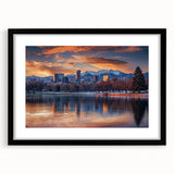 Textured abstract art print of Denver scenery in vibrant colors on a large black-framed canvas.