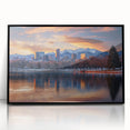 Large abstract wall art depicting Denver skyline in muted earth tones on a framed acrylic.