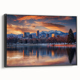 Framed canvas of black and white Denver landscape, ideal for bedroom wall art.
