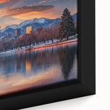 Textured black wall art featuring a colorful Denver skyline on an extra large framed canvas, ideal for living room decor.