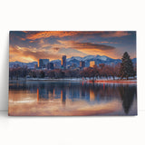 Black and white photograph of Denver skyline on large stretched canvas, ideal for kitchen wall art.