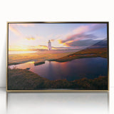 Framed acrylic print of Connecticut scenery in mid-century modernist style with muted earth tones.