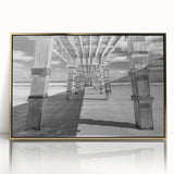 Mid-century modernist style large art print of Daytona scenery in muted gold tones, framed acrylic.