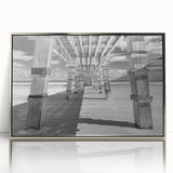 Mid-century modernist art featuring Daytona scenery in muted blue and silver tones on a framed acrylic print.