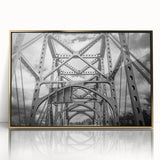 Mid-century modernist depiction of Delaware scenery in muted gold tones on a framed acrylic, ideal for modern art wall decor.