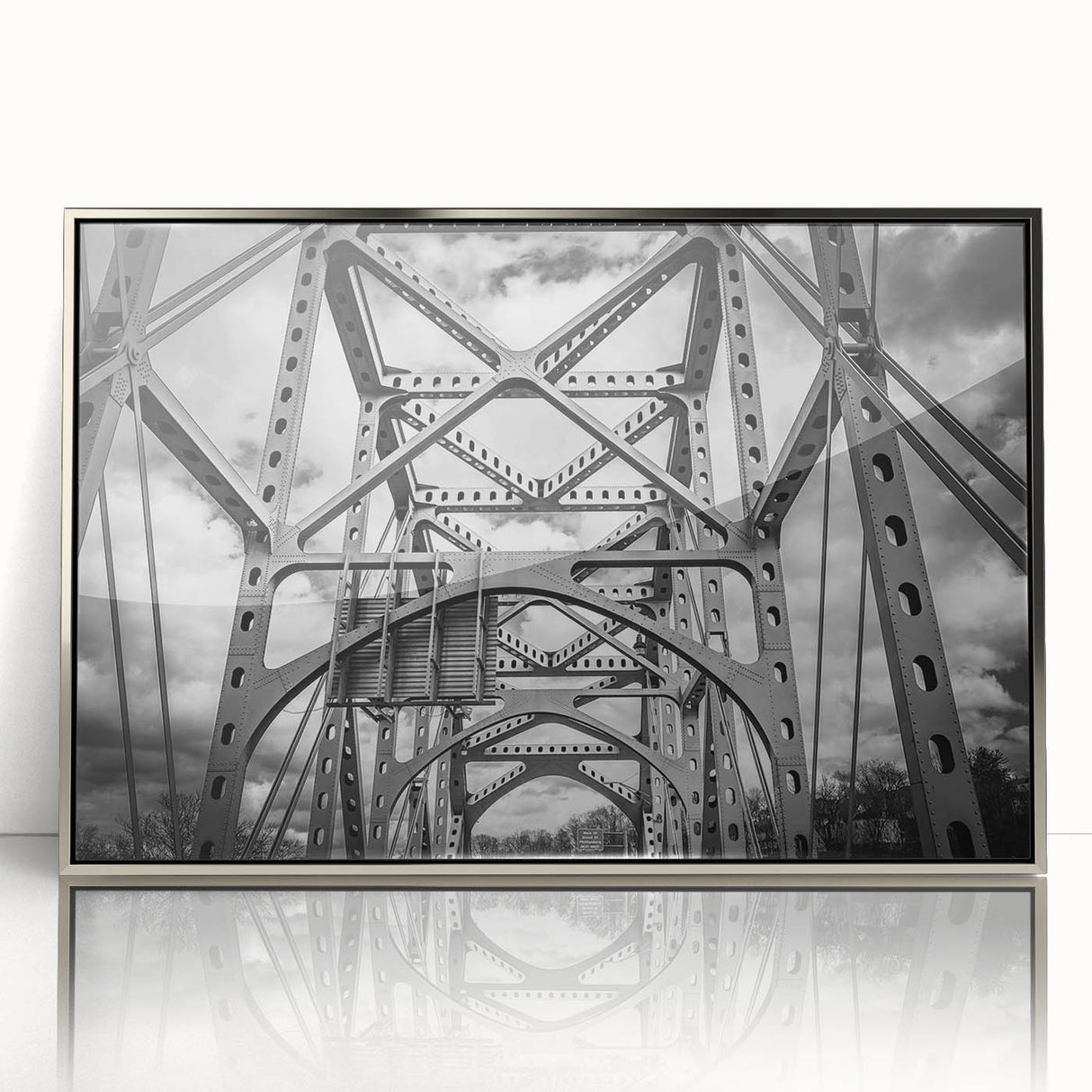 Mid-century modernist art depicting Delaware scenery in muted earth tones on a framed acrylic panel.