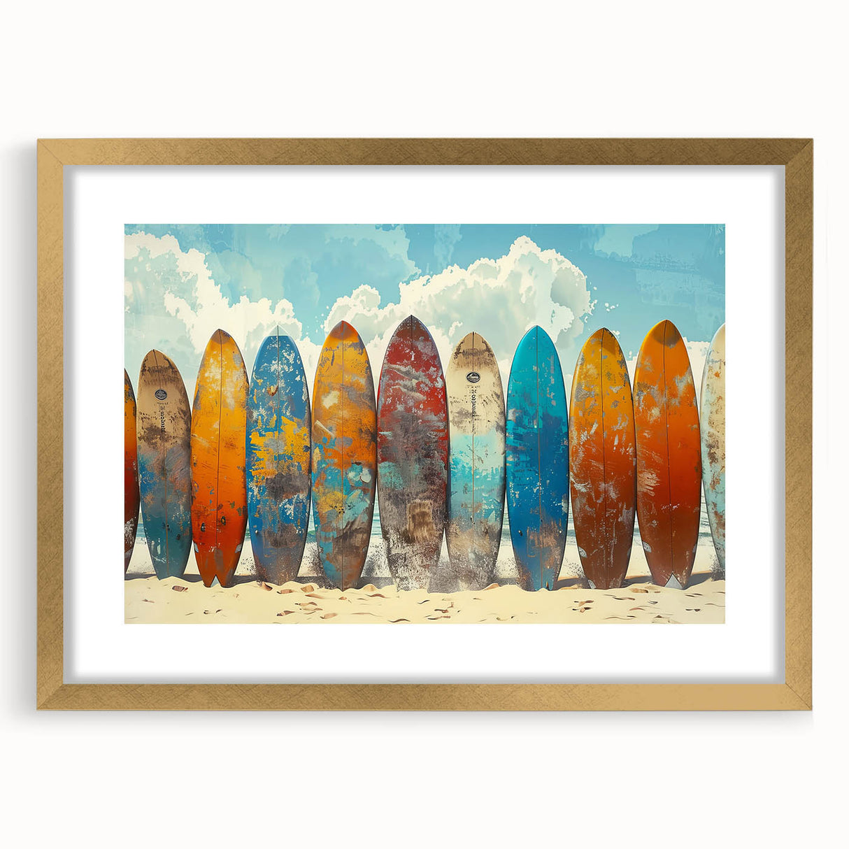 Abstract art print of Kauai landscape in textured style, featuring earth tones on a large framed canvas.