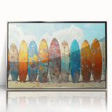 Mid-century modernist art of Kauai landscape in acrylic, framed in silver, suitable for nursery wall art.