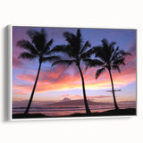 Vintage poster art of a Hawaiian landscape in vibrant colors on a large framed canvas, ideal for living room decor.