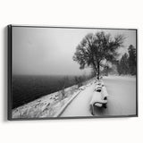 Black and white wall art featuring a vintage poster-style Idaho landscape on a framed canvas, ideal for bedroom decor.