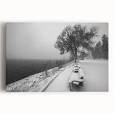 Black and white landscape of Idaho scenery on large stretched canvas, suitable for kitchen wall art.