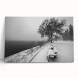 Black and white photo of Idaho scenery on large stretched canvas, ideal for kitchen wall art or bedroom ambiance.