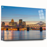 Acrylic print of a large abstract depiction of Kentucky scenery in cool blue and green tones.