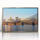 Acrylic print of Kentucky scenery with golden frame, featuring mid-century modernist style, ideal for nursery wall art.