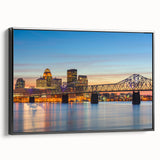 Black and white wall art featuring a vintage poster-style landscape of Kentucky on framed canvas, ideal for bedroom decor.