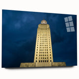 Large abstract wall art depicting a Louisiana landscape in muted green and blue tones on acrylic glass.