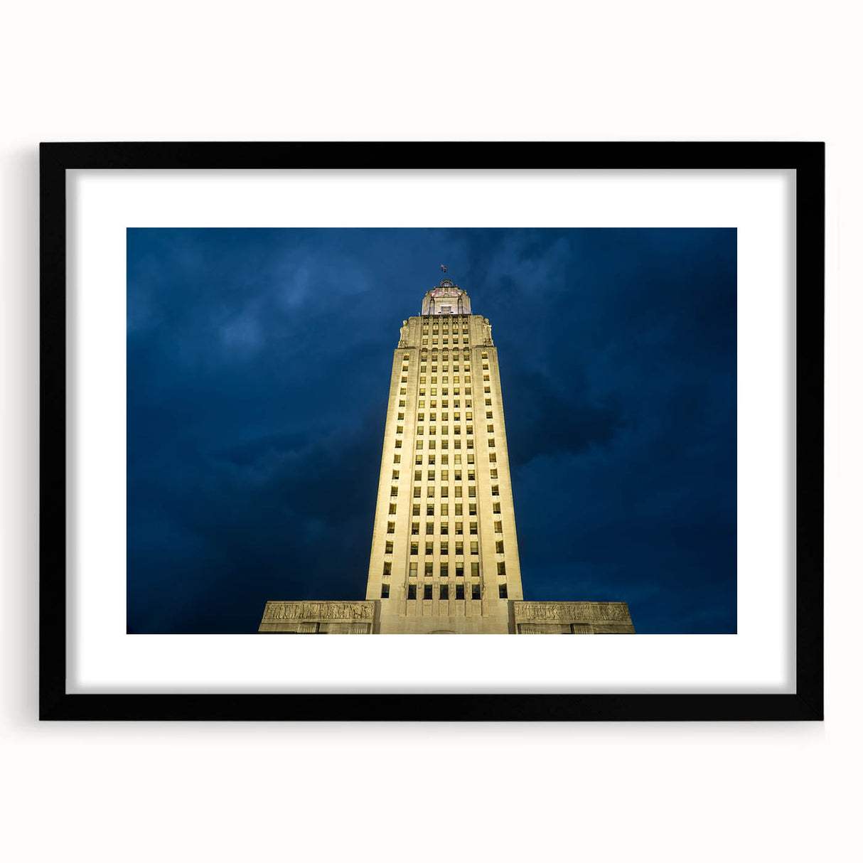 Colorful abstract art print of Louisiana scenery in vibrant hues on a large framed canvas, suitable for living room decor.