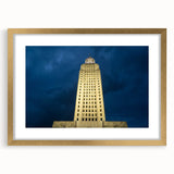 Extra large abstract art print of a textured Louisiana landscape in gold frame, suitable for living room decor.